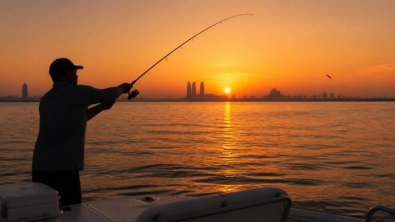 Angler fishing at sunset in Abu Dhabi